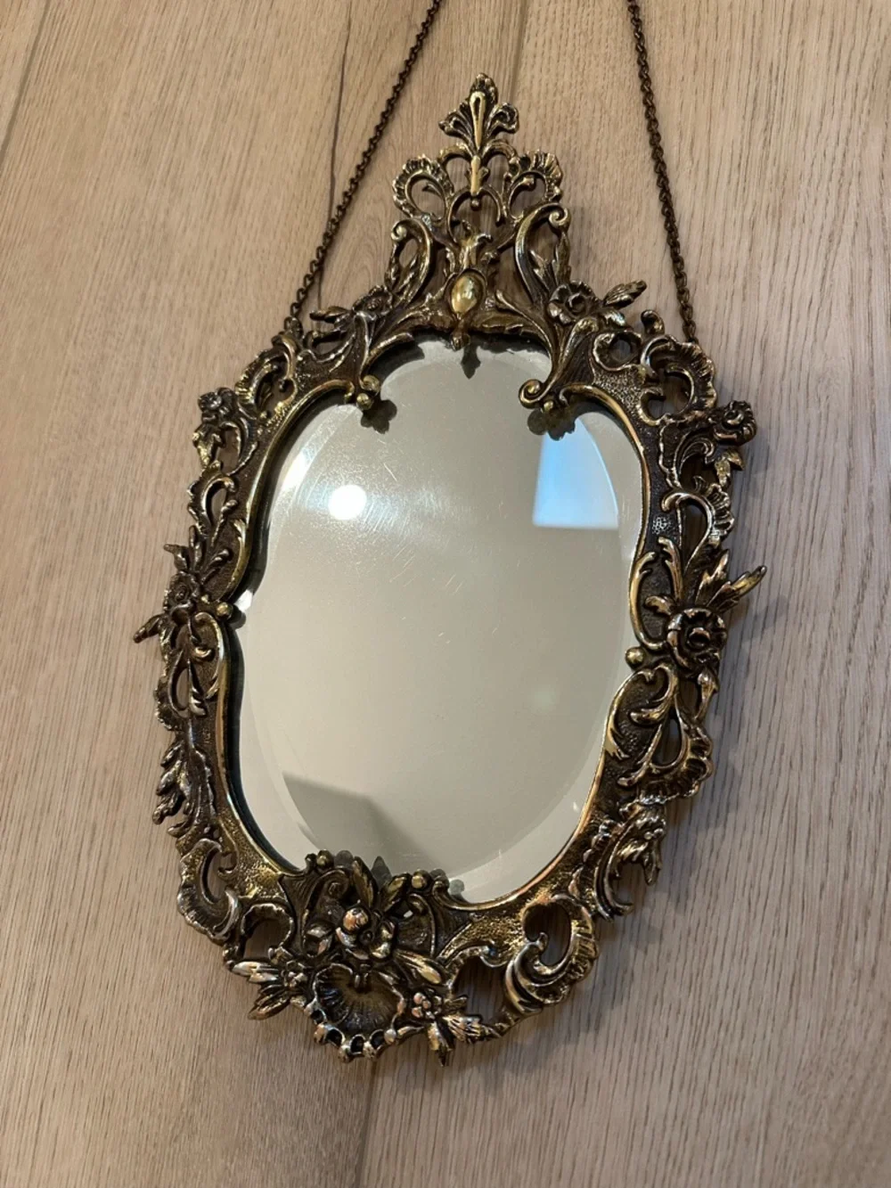 Antique Mid-Century Rococo-style French or Italian inspired solid brass mirror